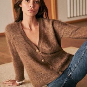 Brown wool cardigan with lace detail